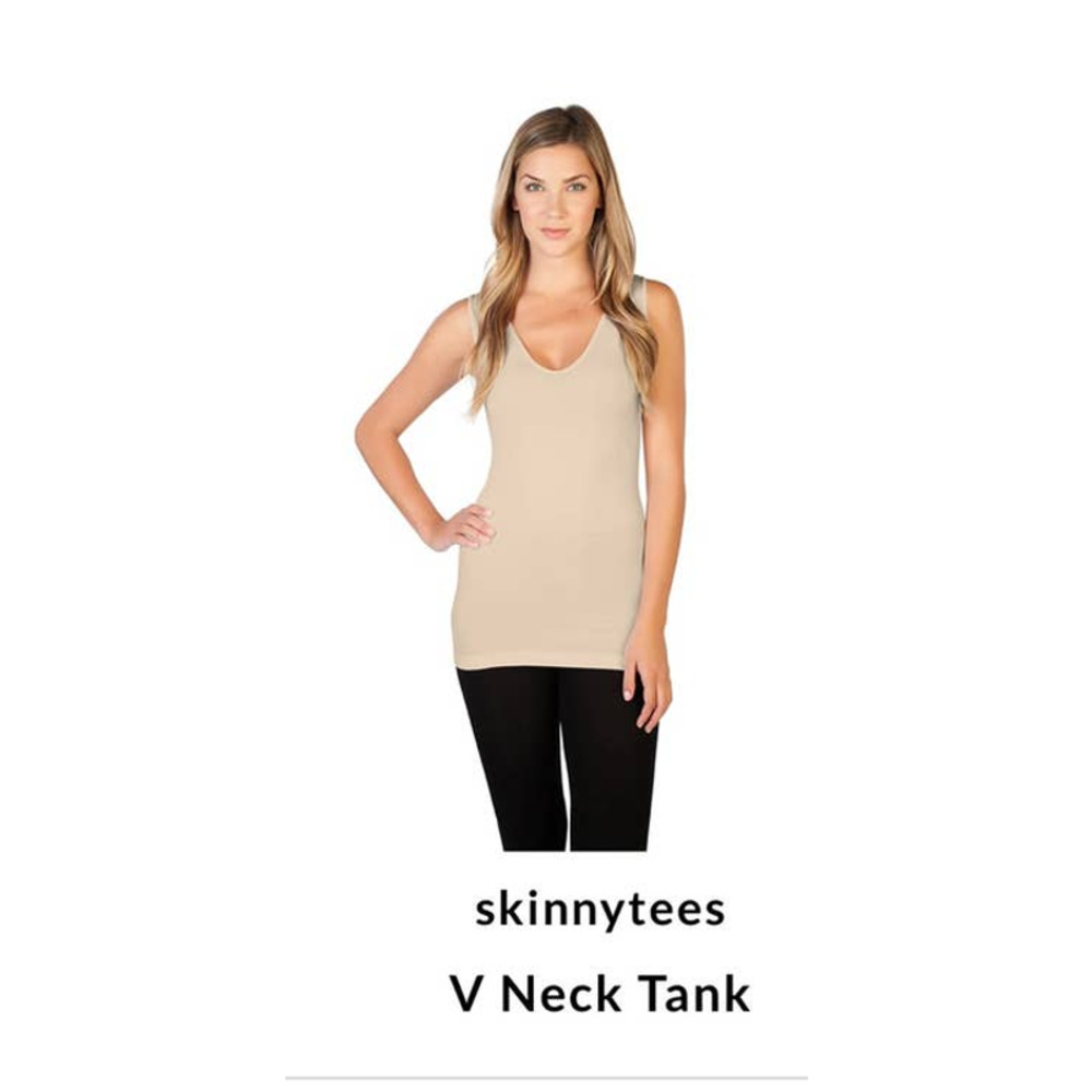 SKINNYTEES Womens Basic Stone Tan V Neck Layering Tank Top
